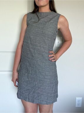 Sleeveless Gray Linen-blend Midi Dress